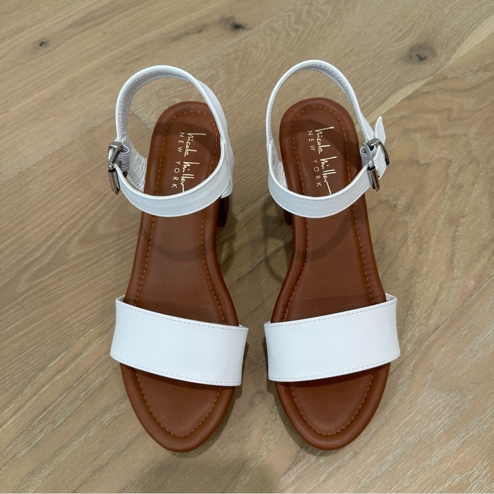 Nicole Miller Brown White Platform Heels Sandals Womens size 7.5 Casual Summer - Picture 5 of 12